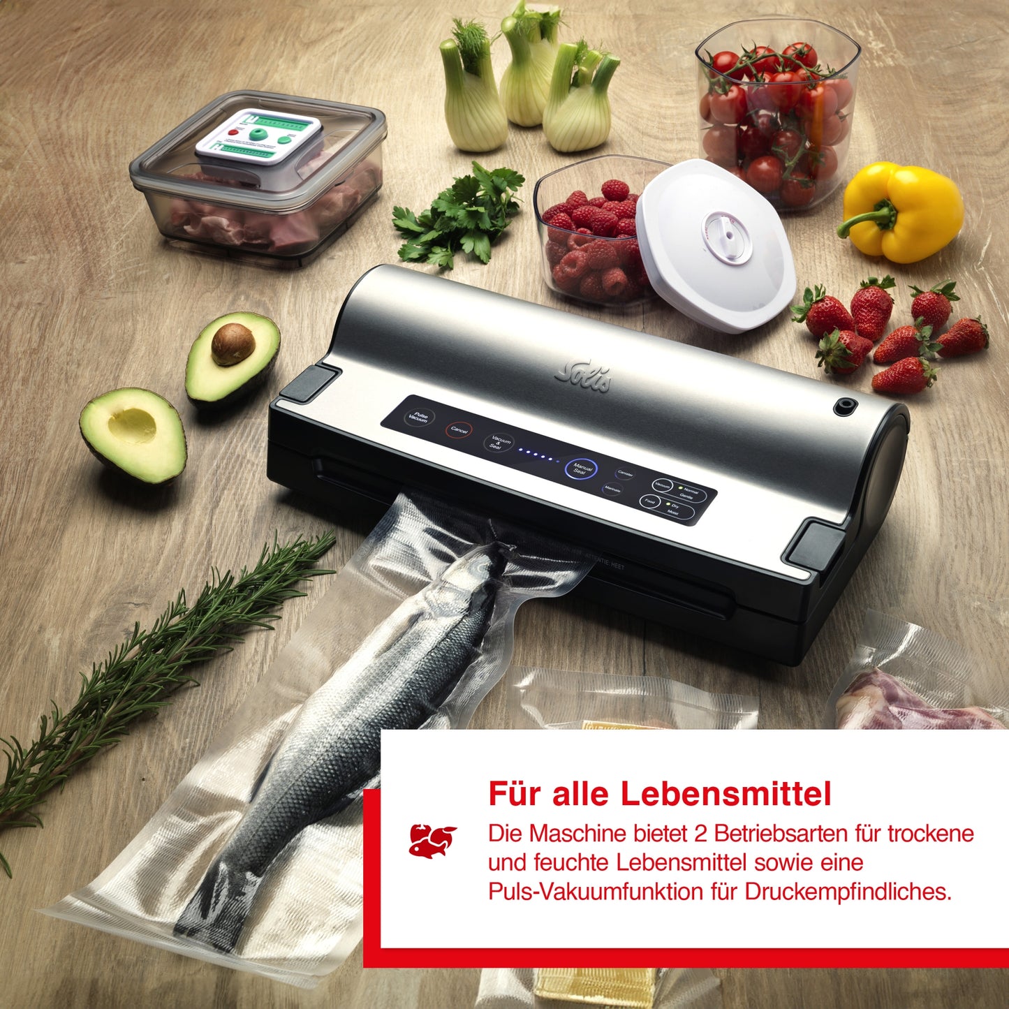 Solis Vakuumierer mit Marinierfunktion, Vorteilspack inkl. 60 Beutel & 4 Rollen