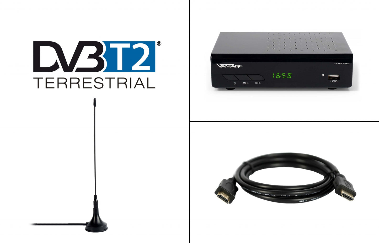 VT-92 DVB-T2 Receiver Home Bundle pas. Ant.