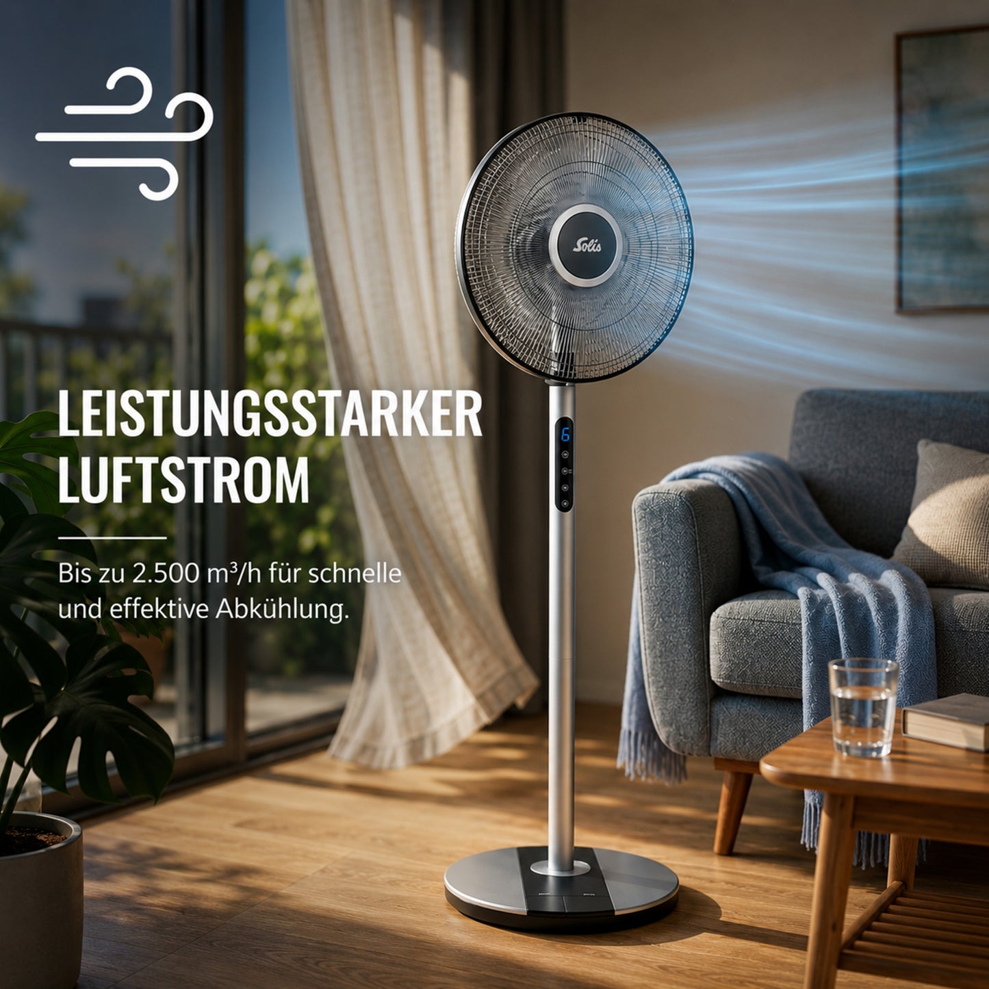 Solis Step & Chill Standventilator, Timer, Fußsteuerung, Oszillation, leise 24dB