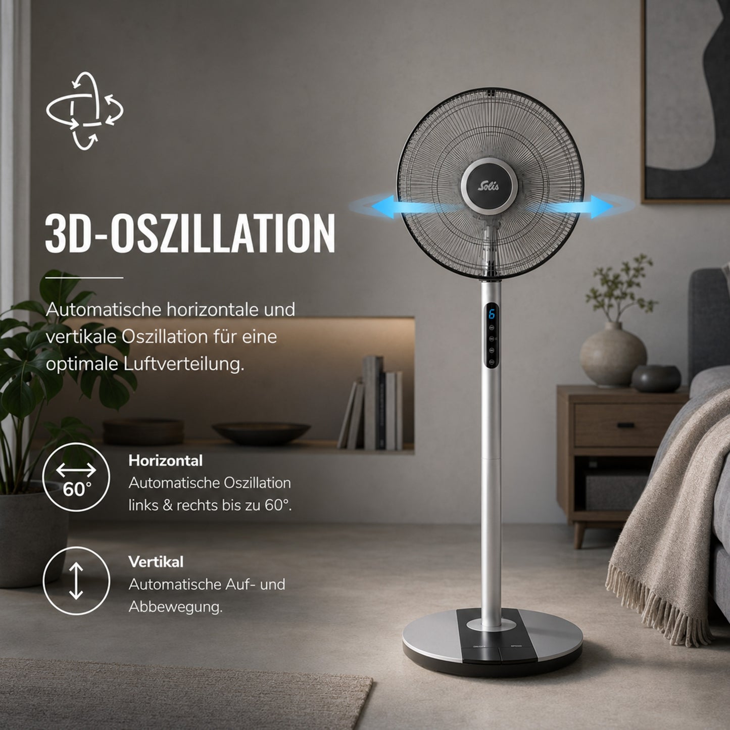 Solis Step & Chill Standventilator, Timer, Fußsteuerung, Oszillation, leise 24dB